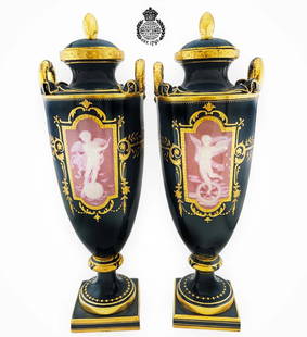 Pair of 19th C. Pate Sur Pate Mintons Porcelain Angel Vases / Urns Signed By Birks: Pair of 19th C. Pate Sur Pate Mintons Porcelain Angel Vases / Urns Signed By Birks. H 12" x W 4"