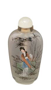 Chinese Inside Hand Painted Snuff Glass Bottle: Chinese Inside Hand Painted Snuff Glass Bottle. H 3.5" x L 1 7/8" x W 7/8