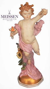 19th C. Large Meissen Porcelain Figure 'Personifying day': 19th C. Large Meissen Porcelain 'Personifying day' Figure. H 15" x W 6"