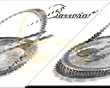 19th C. Russian Silver Baccarat Crystal Caviar Platter: 19th C. Russian Silver Baccarat Crystal Caviar Platter. Platter: H 1" x D 4 7/8" / Spoon: L 4 3/4"