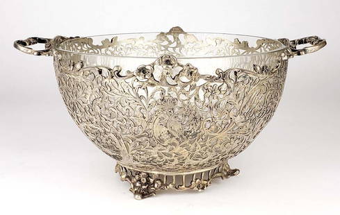 19th C. Continental German Silver & Glass Handmade Centerpiece: 19th C. Continental German Silver & Glass Handmade Centerpiece. Measures H: 5 1/4" W: 11 3/4"