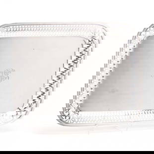 A 925 Sterling Silver Tea Tray: Antique Sterling Silver Tea Traymark of Rand & Crane of Boston, engraved to the underside "Charlotte Hemenway / from / F. C. & H. S. C. / 1914," period monogram "CH" to center of well, rectangular for
