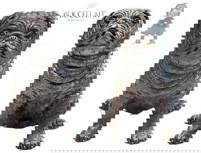 Pair Of Large Mario Buccellati Silver Pug Wine Coolers: Pair Of Italian Silver Wine Coolers In The Form Of Pug Dogs. H 14" x W 10" x L 18"