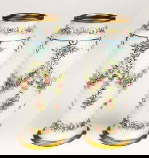 Pair of 19th C. Viennese Enamel Vases: Pair of 19th C. Viennese Enamel Vases. They measure H: 3 1/2"