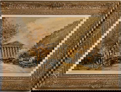 Charles Blondin Oil On Canvas City Painting: Charles Blondin Oil On Canvas City Painting. Frame: 24 1/2" x 19 1/2" \ Canvas: 18" x 13"