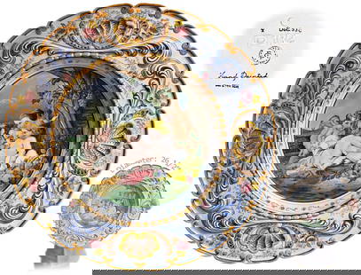 Very Large 20th Century Hand Painted Ceramic Portuguese Decorative Plate: Very Large 20th Century Hand Painted Ceramic Portuguese Decorative Plate. D: 26 1/2"