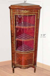 19th C. French Bronze Mounted Corner Cabinet: 19th C. French Bronze Mounted Corner Cabinet. H 54" x W 20"
