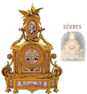 19th C. Pink Hand Painted Sevres Clock: 19th C. Pink Hand Painted Sevres Clock. H 13 1/2" x W 9"