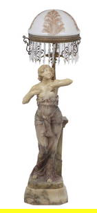 Late 19th C. Italian Carved Alabaster Figural Odalisque: Late 19th C. Italian Carved Alabaster Figural Odalisque. Measures h. 54-1/2", w. 16", d. 18"