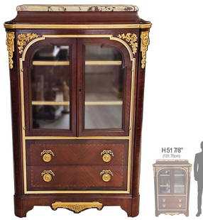 19th C. French Bronze Mounted Vitrine Cabinet: 19th C. French Bronze Mounted Vitrine Cabinet. H 51 7/8" x W 14" x L 32"