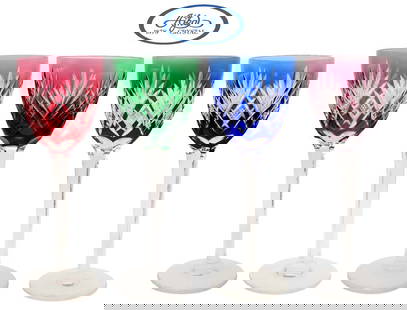 Set Of 4 Ajka Of Hungary Crystal Wine Glasses: Set Of 4 Ajka Of Hungary Crystal Wine Glasses. H 8 1/4" x W 3"