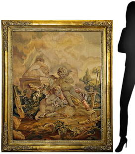 Large 19th C. French Framed Tapestry: Large 19th C. French Framed Tapestry. 52 1/2" x 45"