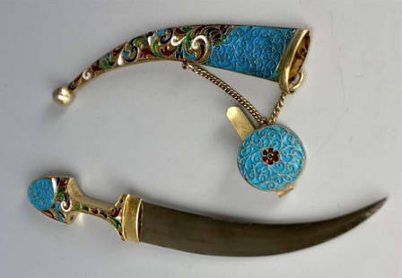 19th C. Russian Enamel 84 Silver Dagger Pin: 19th C. Russian Enamel 84 Silver Dagger Pin. Marked 84 Silver. Measures 6" Length