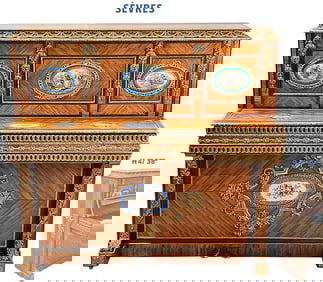 19th C. French Sevres Plaques & Bronze Mounted Upright Piano By Henri Herz