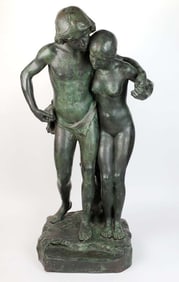 19th C. Bronze Statue "Paul & Virginia", Signed J. Escoula with Foundry Stamp