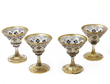 Lot Of Four Victorian Overlay Glasses With Enameling