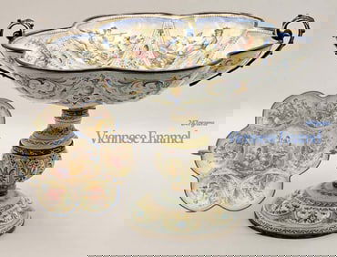 Large 19th C. Jeweled Viennese Enamel Centerpiece