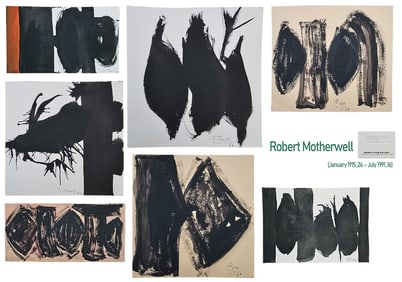 Set Of SEVEN American Robert Motherwell (1915-1991) Mixed Technique On Paper