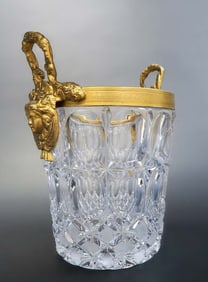 French Baccarat Style Bronze Figural Mounted Crystal Ice Bucket