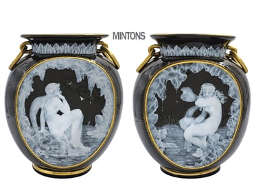 Pair Of 19th C. Mintons Pate-Sur-Pate Porcelain Attributes To Frederick Schenck Vases