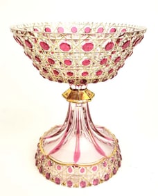 19th C. Bohemian Diamond Cut Compote