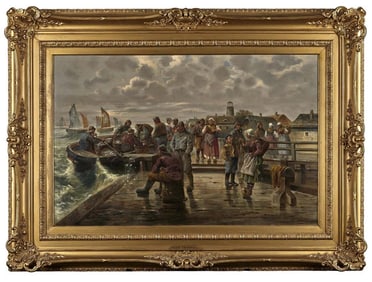 Van Hommel "Ocean Dock" Oil on Board, 19th C.