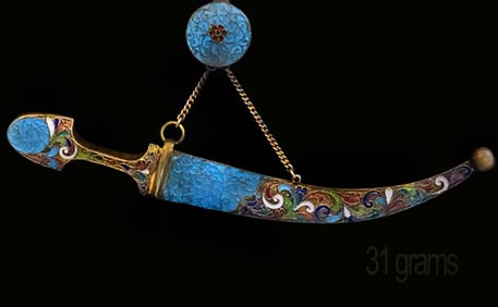 19th C. Faberge Style (31 grams) Russian Enamel Silver Dagger Letter Opener