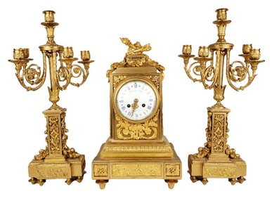 Magnificent 19th C. Raingo Fres Gilt Bronze Clockset