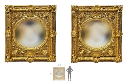 Pair Of Monumental 19th C. Figural Renaissance Revival Carved Gilded Mirrors