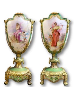 Pair of 19th C. Sevres Bronze & Champleve Enamel Vases