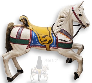 19th C. German Carved Wooden Guard Carousel Horse