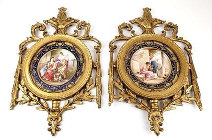 Pair of Magnificent 19th C. Framed Royal Vienna Porcelain Plates