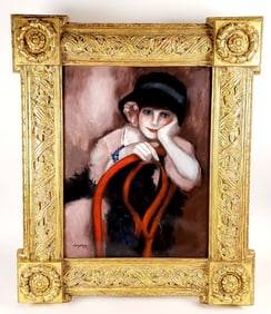 Magnificent 19th C. Oil on Canvas of Woman in Gold Leaf Frame Signed