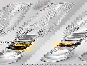 Pair Of Orrefors Crystal Cut Candle Lanterns: Pair Of Orrefors Crystal Cut Candle Lanterns. H 9 1/2" x W 5 1/2"