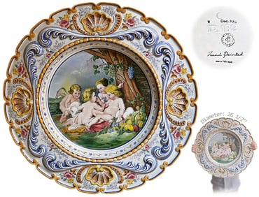 Very Large 20th Century Hand Painted Ceramic Portuguese Decorative Plate