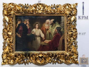 Large 19th C. Berlin KPM Plaque Jesus In Temple, Signed