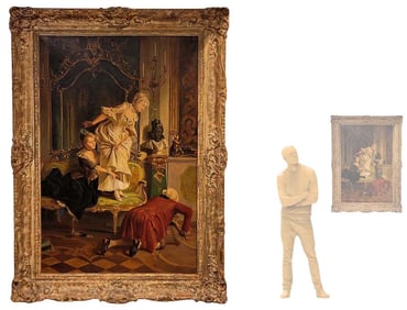 19th C. Oil On Canvas The Enchanted Garden 'Afraid Of A Mouse' By F.Panini 1905