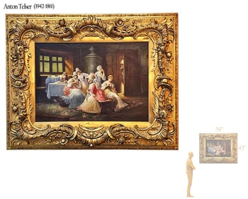 19th C. Oil On Canvas Painting 'A Gathering Of Women' Signed By A. Telser