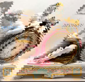 19th C. Meissen Porcelain Figural Table Mantle Clock