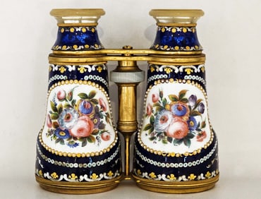 19th C. French Enamel Cobalt Blue Opera Glasses