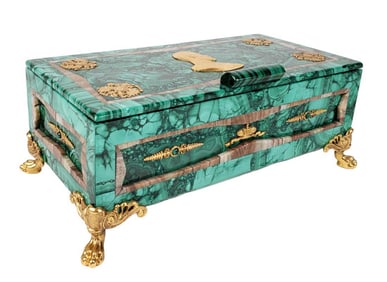 Magnificent Russian Malachite & Bronze Jewelry Box, 19th C.