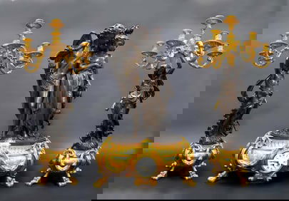 Albert-Ernest Carrier Belleuse, French Napoleon III Gilt & Patinated Bronze 3-Piece