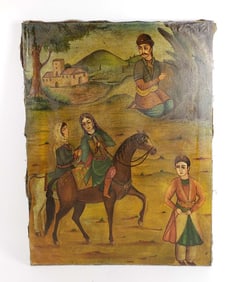 19th C. Perisan Qajar Oil on Canvas