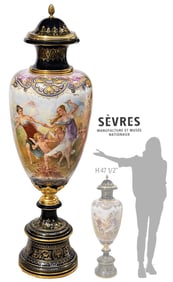 Very Large 19th C. French Hand Painted Sevres Rotatable Centerpiece \ Vase, Signed