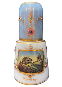 19th C. Hand Painted Germany Opaline Glass, Jeweled