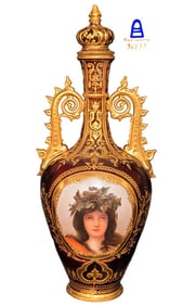 19th C. Austrian Royal Vienna Two-Handle Vase With Removable Lid Top