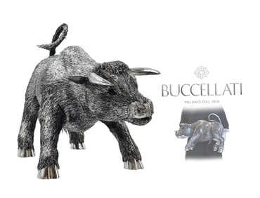 M. Buccellati (2,114g) Sterling Silver Decorative Furry Bull Figurine