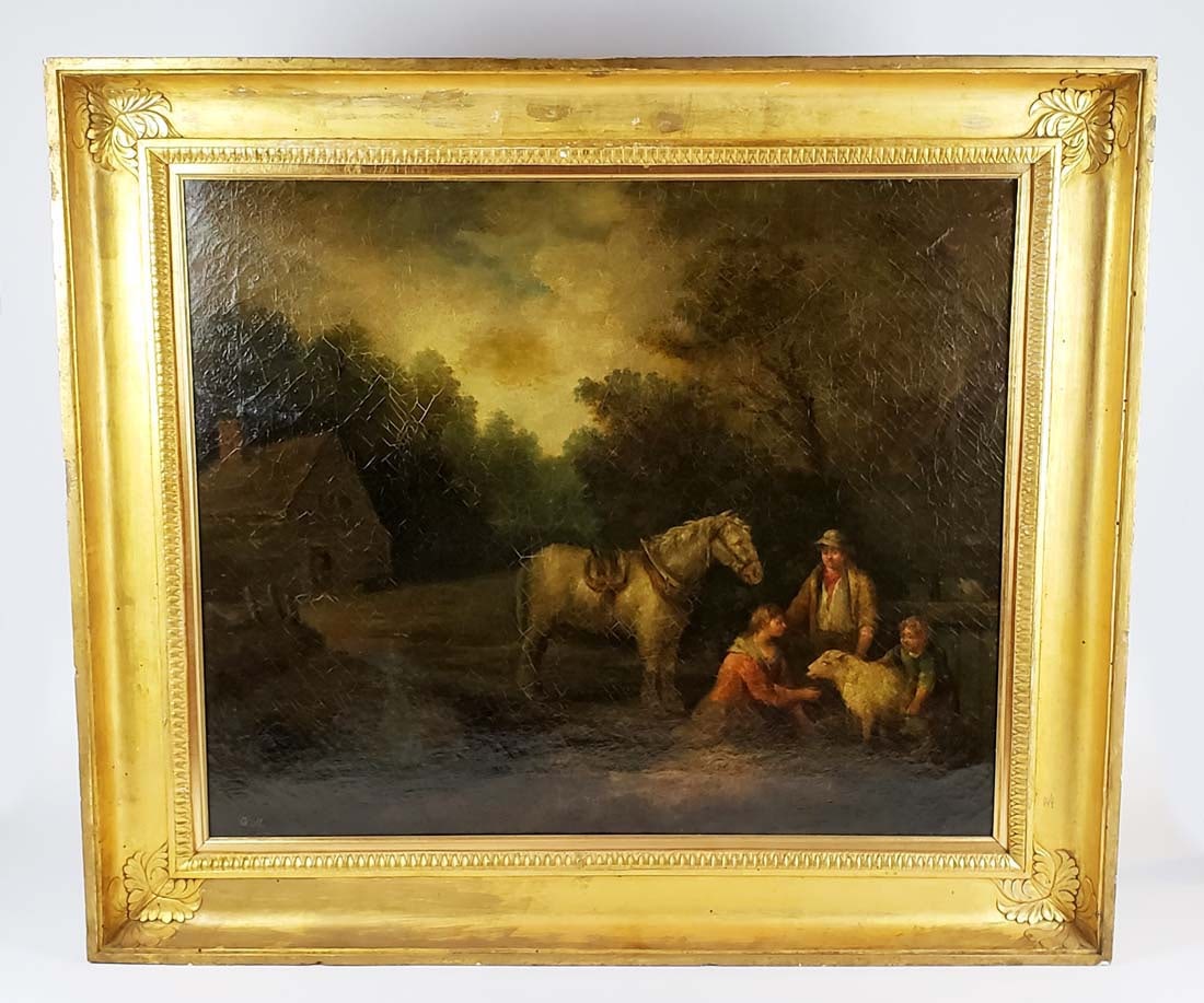 18th C. George Morland Signed Oil on Canvas "Farm Scene" (1 of 7)