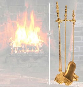 19th C. French Bronze Napoleon Fireplace accessory tools set