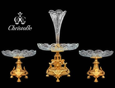 19th C. Gilt Bronze Christofle Centerpiece, 3 Pieces Set